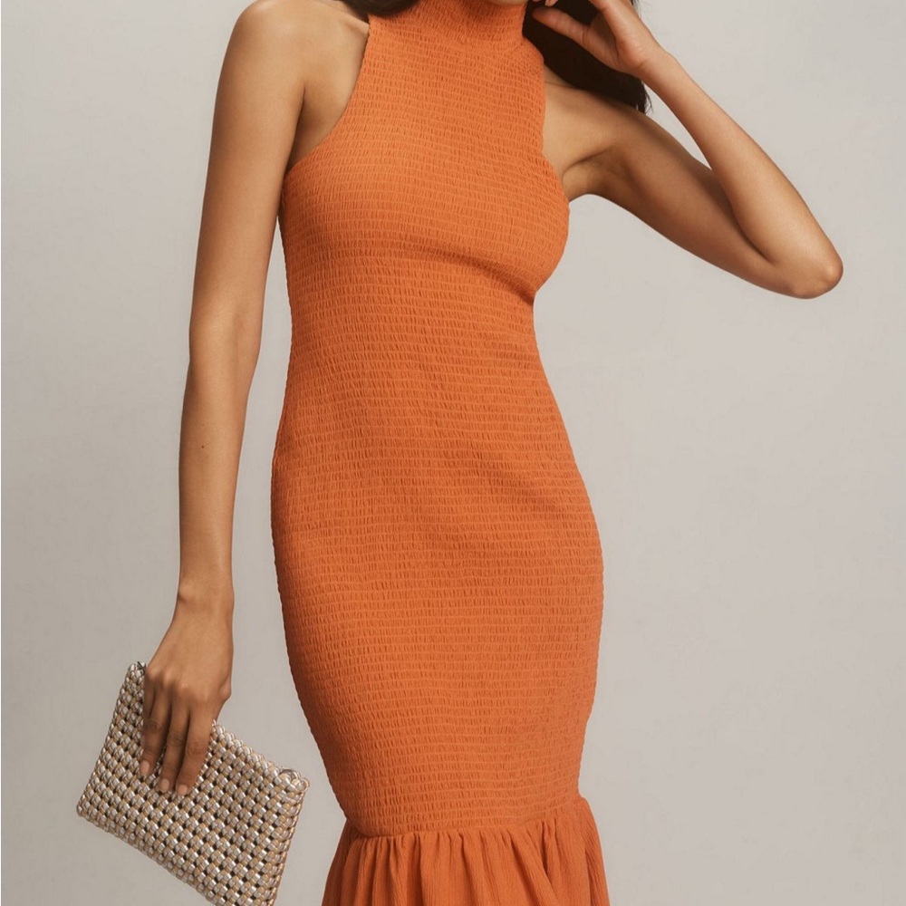 Sleeveless Mock Neck Textured MIDI Dress From Anthropologie